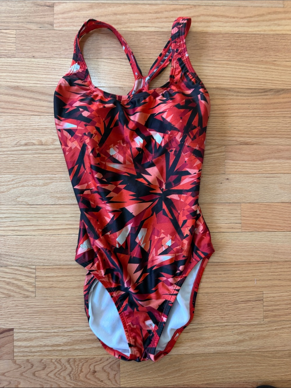 Speedo Red and Black Geometric Girls One-Piece Swimsuit